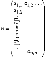 B=\left(a_{1,1}\quad a_{1,2}\quad \ldots\\a_{1,2}\\\vdots\\\qquad{\ }\qquad{\ }\qquad a_{n,n}\right)